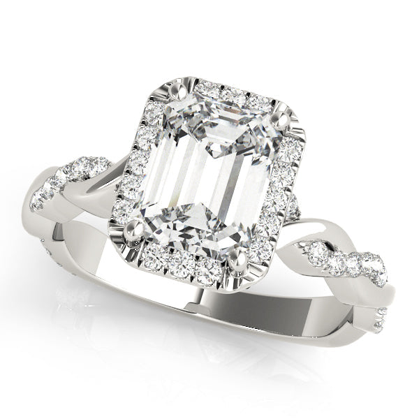 Exquisite Braided Shank With Cut Halo Head Emerald Diamond Engagement Ring in 10K/14K gold and platinum with certified lab-grown or natural diamonds
