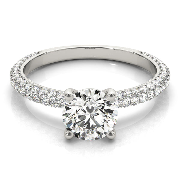 Classic Pave Engagement Ring With Head Round Diamond Engagement Ring in 10K/14K gold and platinum with certified lab-grown or natural diamonds