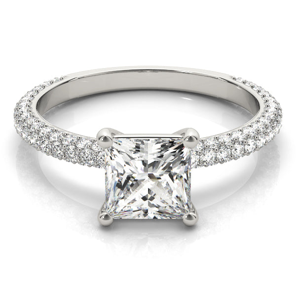 Timeless Pave Engagement Ring With Cut Head Princess Diamond Engagement Ring in 10K/14K gold and platinum with certified lab-grown or natural diamonds