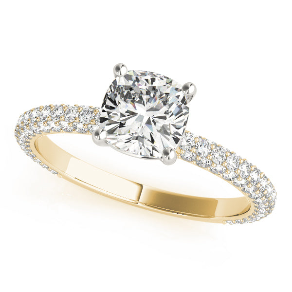 Elegant Pave Engagement Ring With Head Cushion Diamond Engagement Ring in 10K/14K gold and platinum with certified lab-grown or natural diamonds