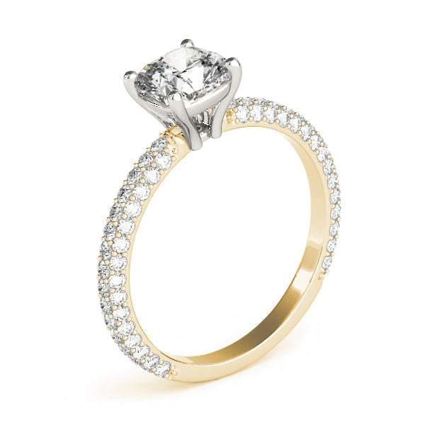 Elegant Pave Engagement Ring With Head Cushion Diamond Engagement Ring in 10K/14K gold and platinum with certified lab-grown or natural diamonds