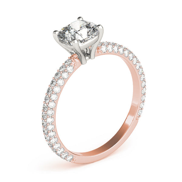 Elegant Pave Engagement Ring With Head Cushion Diamond Engagement Ring in 10K/14K gold and platinum with certified lab-grown or natural diamonds