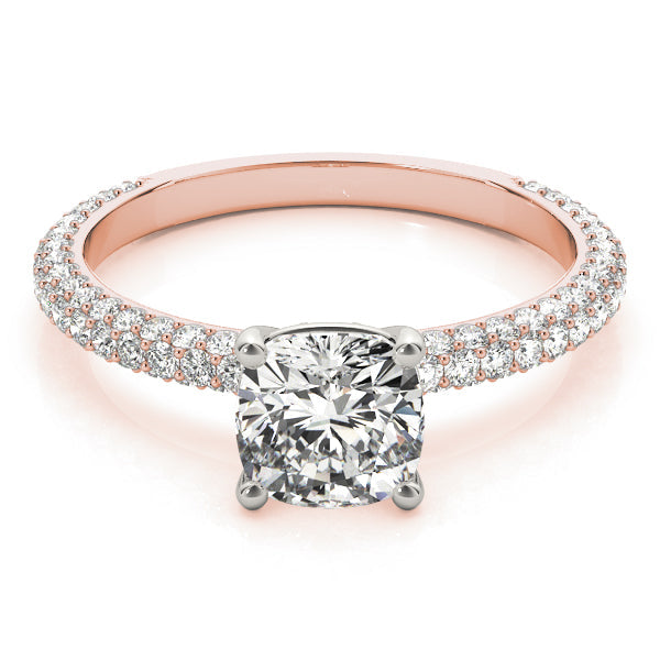 Elegant Pave Engagement Ring With Head Cushion Diamond Engagement Ring in 10K/14K gold and platinum with certified lab-grown or natural diamonds