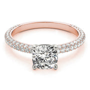 Elegant Pave Engagement Ring With Head Cushion Diamond Engagement Ring in 10K/14K gold and platinum with certified lab-grown or natural diamonds