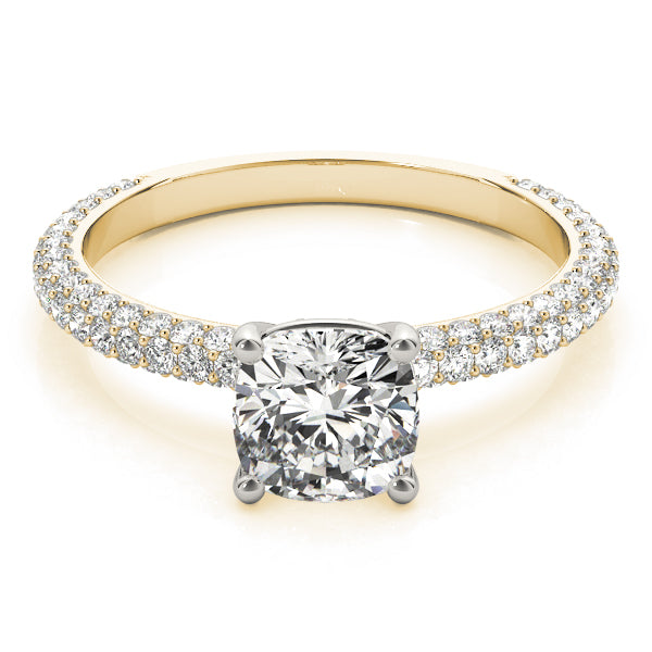 Elegant Pave Engagement Ring With Head Cushion Diamond Engagement Ring in 10K/14K gold and platinum with certified lab-grown or natural diamonds