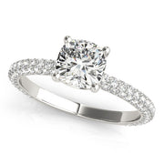 Elegant Pave Engagement Ring With Head Cushion Diamond Engagement Ring in 10K/14K gold and platinum with certified lab-grown or natural diamonds