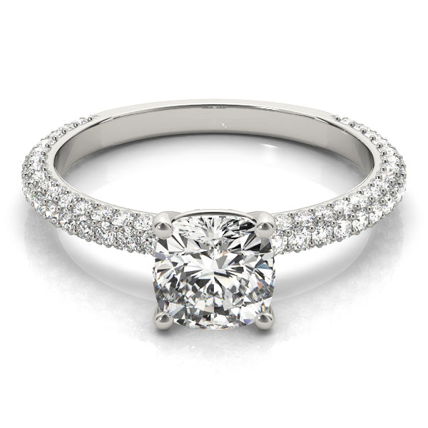 Elegant Pave Engagement Ring With Head Cushion Diamond Engagement Ring in 10K/14K gold and platinum with certified lab-grown or natural diamonds