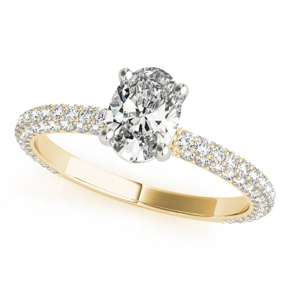 Vintage-Inspired Pave Engagement Ring With Center Oval Diamond Engagement Ring in 10K/14K gold and platinum with certified lab-grown or natural diamonds