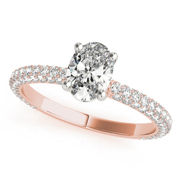 Vintage-Inspired Pave Engagement Ring With Center Oval Diamond Engagement Ring in 10K/14K gold and platinum with certified lab-grown or natural diamonds