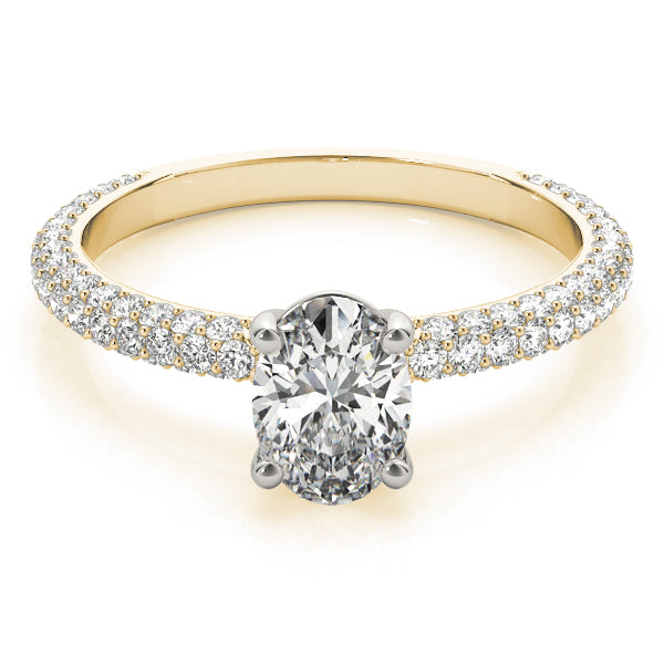Vintage-Inspired Pave Engagement Ring With Center Oval Diamond Engagement Ring in 10K/14K gold and platinum with certified lab-grown or natural diamonds