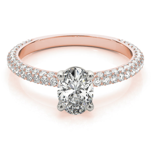 Vintage-Inspired Pave Engagement Ring With Center Oval Diamond Engagement Ring in 10K/14K gold and platinum with certified lab-grown or natural diamonds