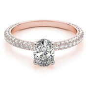 Vintage-Inspired Pave Engagement Ring With Center Oval Diamond Engagement Ring in 10K/14K gold and platinum with certified lab-grown or natural diamonds