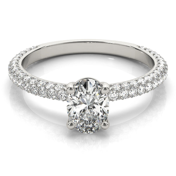 Vintage-Inspired Pave Engagement Ring With Center Oval Diamond Engagement Ring in 10K/14K gold and platinum with certified lab-grown or natural diamonds