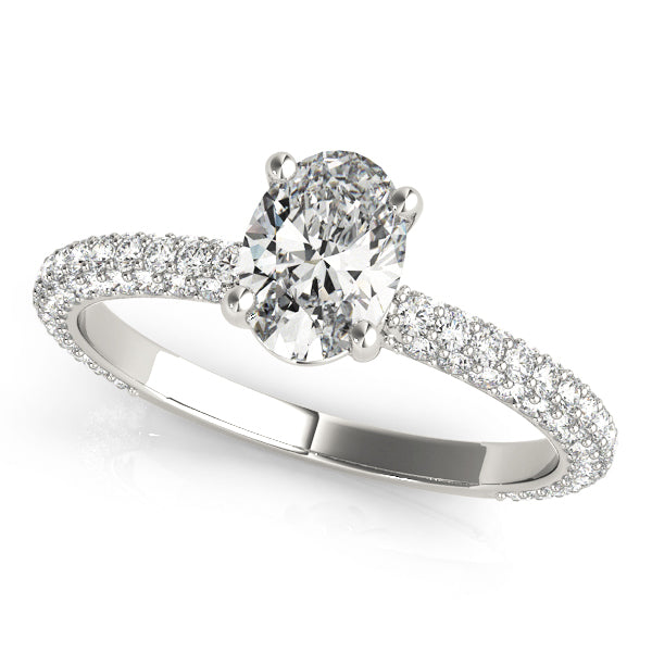 Vintage-Inspired Pave Engagement Ring With Center Oval Diamond Engagement Ring in 10K/14K gold and platinum with certified lab-grown or natural diamonds