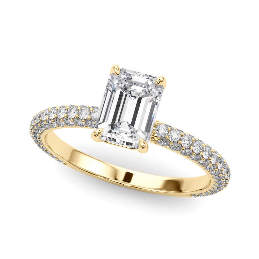 Heirloom Pave Engagement Ring With Cut Center Emerald Diamond Engagement Ring in 10K/14K gold and platinum with certified lab-grown or natural diamonds