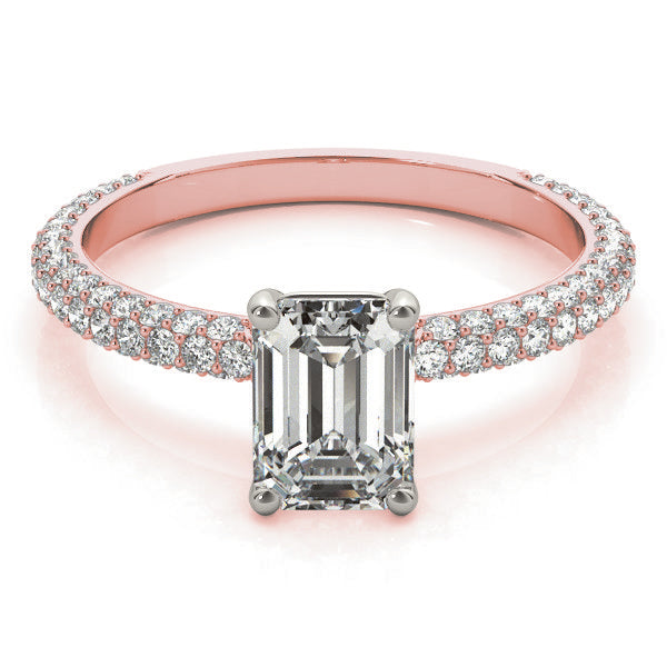 Heirloom Pave Engagement Ring With Cut Center Emerald Diamond Engagement Ring in 10K/14K gold and platinum with certified lab-grown or natural diamonds