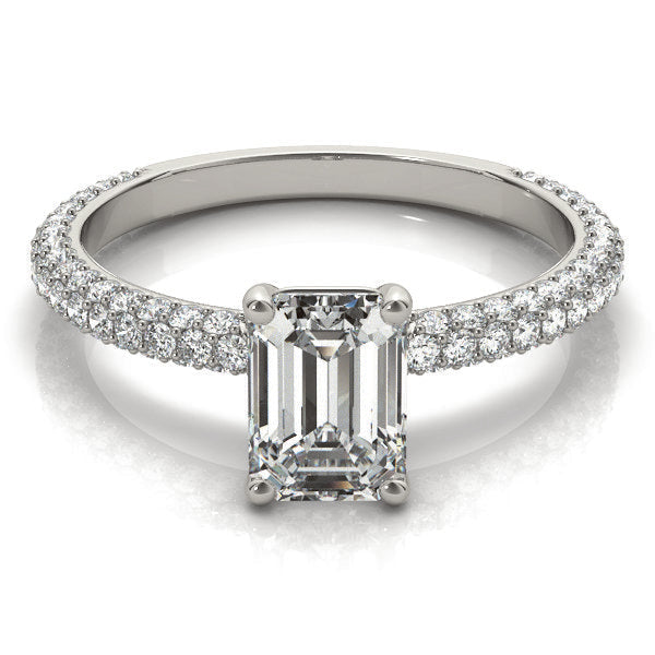 Heirloom Pave Engagement Ring With Cut Center Emerald Diamond Engagement Ring in 10K/14K gold and platinum with certified lab-grown or natural diamonds