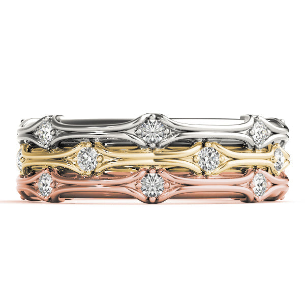 Stackable Accented Filigree Half Eternity Ring in Gold & Platinum