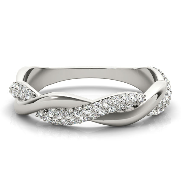 Double Row PavÃ£Â© Twisted Shank Half Eternity Ring in Gold & Platinum