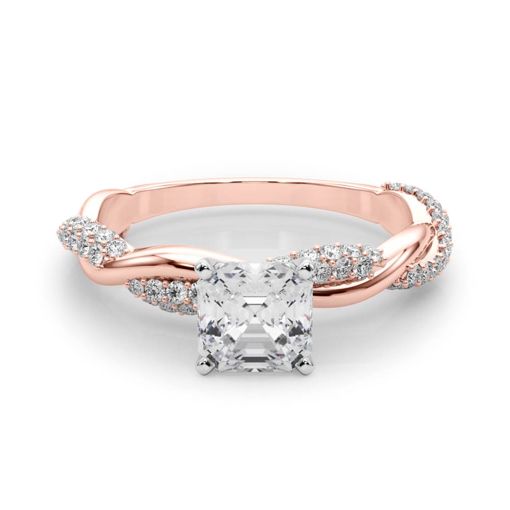 Romantic Twisted Engagement Ring Round Diamond Engagement Ring in 10K/14K gold and platinum with certified lab-grown or natural diamonds