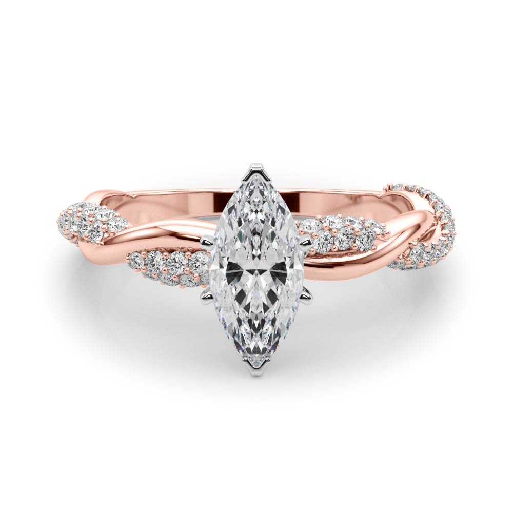 Romantic Twisted Engagement Ring Round Diamond Engagement Ring in 10K/14K gold and platinum with certified lab-grown or natural diamonds