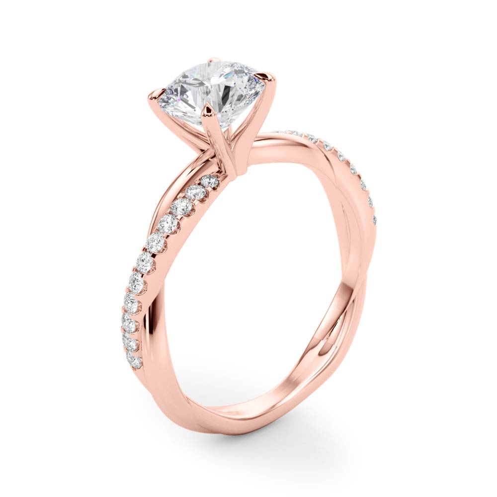 Lustrous Twisted Dia Shank Engagement Ring Round Diamond Engagement Ring in 10K/14K gold and platinum with certified lab-grown or natural diamonds