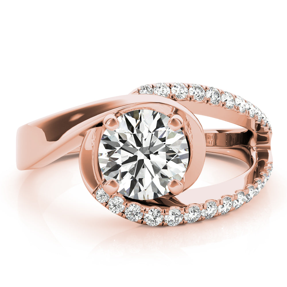 Dazzling Bypass Euro Shank Round Diamond Engagement Ring in 10K/14K gold and platinum with certified lab-grown or natural diamonds