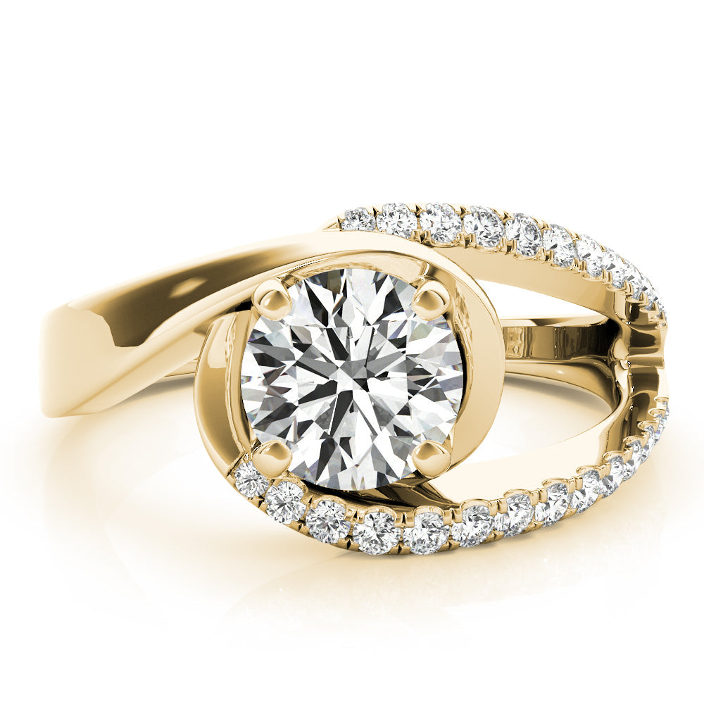 Dazzling Bypass Euro Shank Round Diamond Engagement Ring in 10K/14K gold and platinum with certified lab-grown or natural diamonds