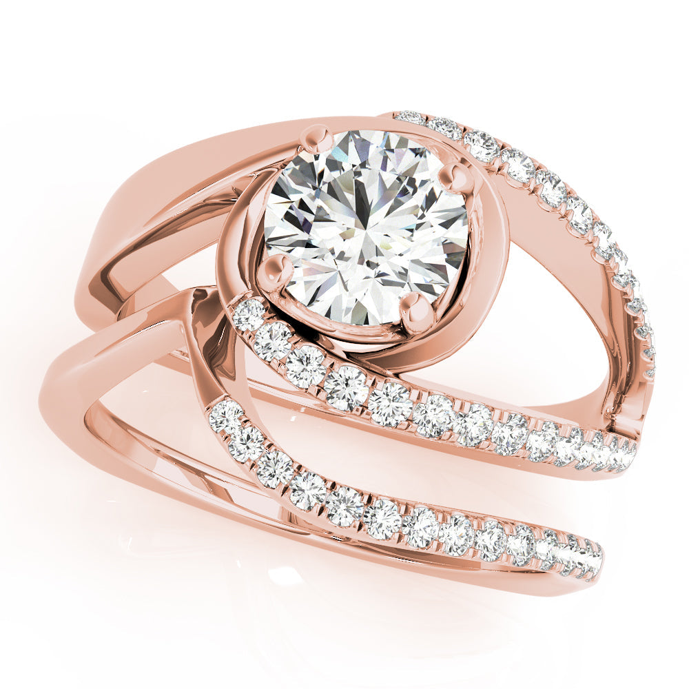 Dazzling Bypass Euro Shank Round Diamond Engagement Ring in 10K/14K gold and platinum with certified lab-grown or natural diamonds