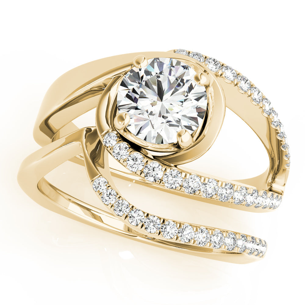 Dazzling Bypass Euro Shank Round Diamond Engagement Ring in 10K/14K gold and platinum with certified lab-grown or natural diamonds