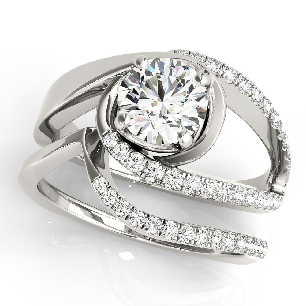 Dazzling Bypass Euro Shank Round Diamond Engagement Ring in 10K/14K gold and platinum with certified lab-grown or natural diamonds