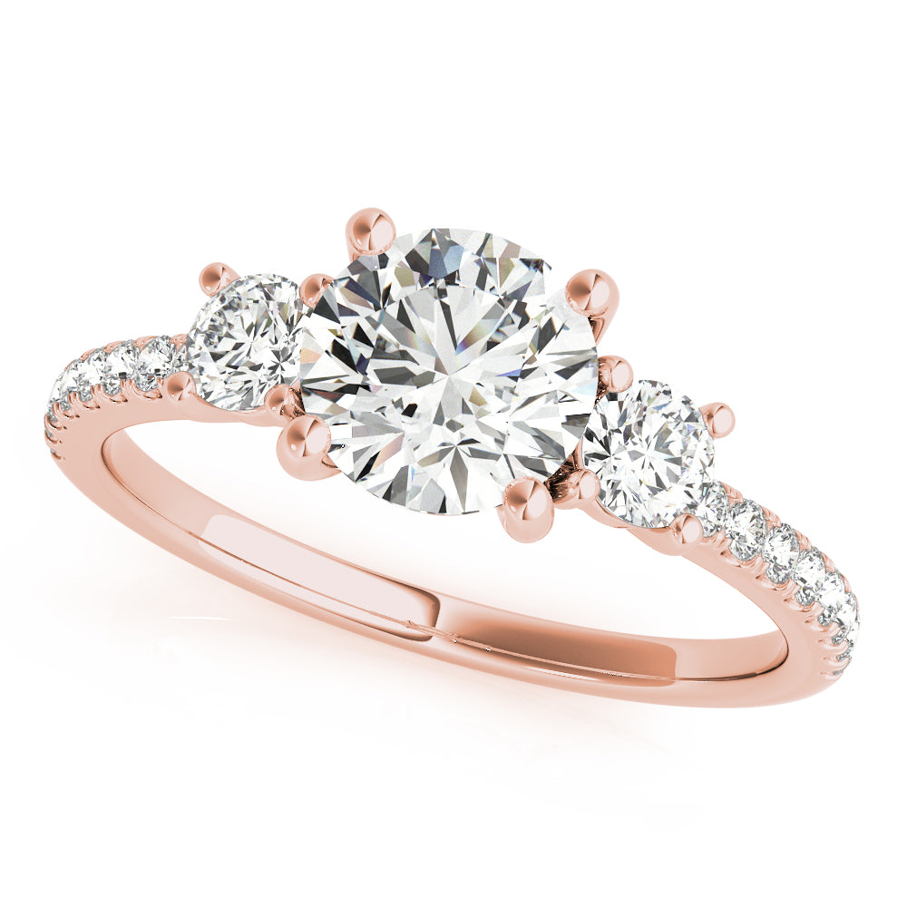 Round Three-Stone Pavé Side Diamond Engagement Ring in 10K/14K gold and platinum with certified lab-grown or natural diamonds