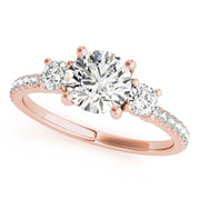 Round Three-Stone Pavé Side Diamond Engagement Ring in 10K/14K gold and platinum with certified lab-grown or natural diamonds