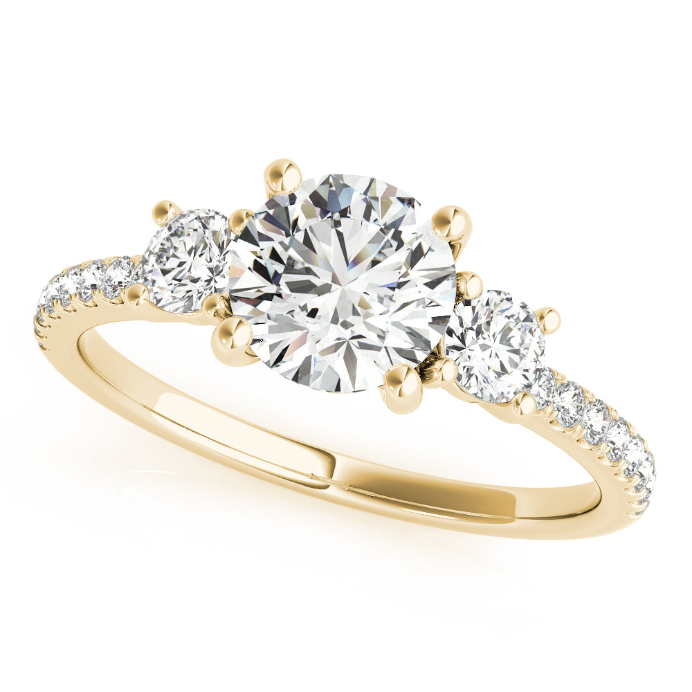 Round Three-Stone Pavé Side Diamond Engagement Ring in 10K/14K gold and platinum with certified lab-grown or natural diamonds