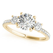 Round Three-Stone Pavé Side Diamond Engagement Ring in 10K/14K gold and platinum with certified lab-grown or natural diamonds