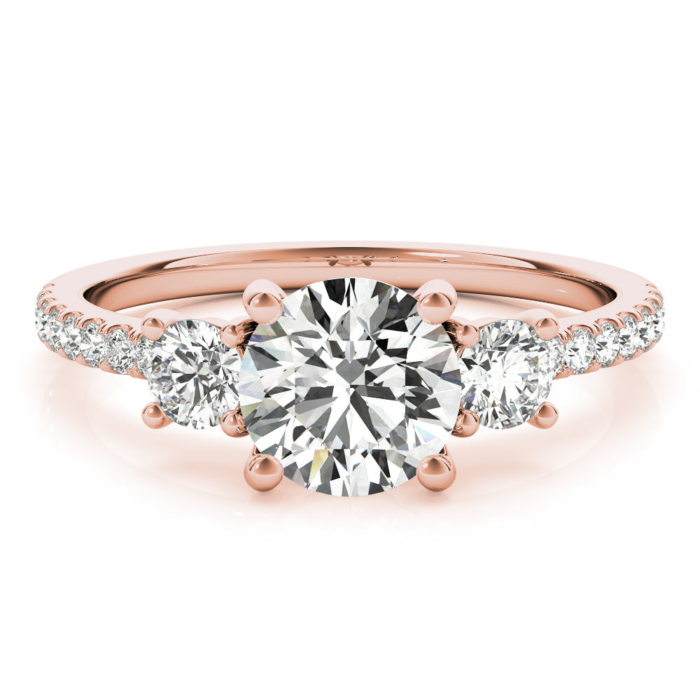 Round Three-Stone Pavé Side Diamond Engagement Ring in 10K/14K gold and platinum with certified lab-grown or natural diamonds