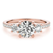 Round Three-Stone Pavé Side Diamond Engagement Ring in 10K/14K gold and platinum with certified lab-grown or natural diamonds