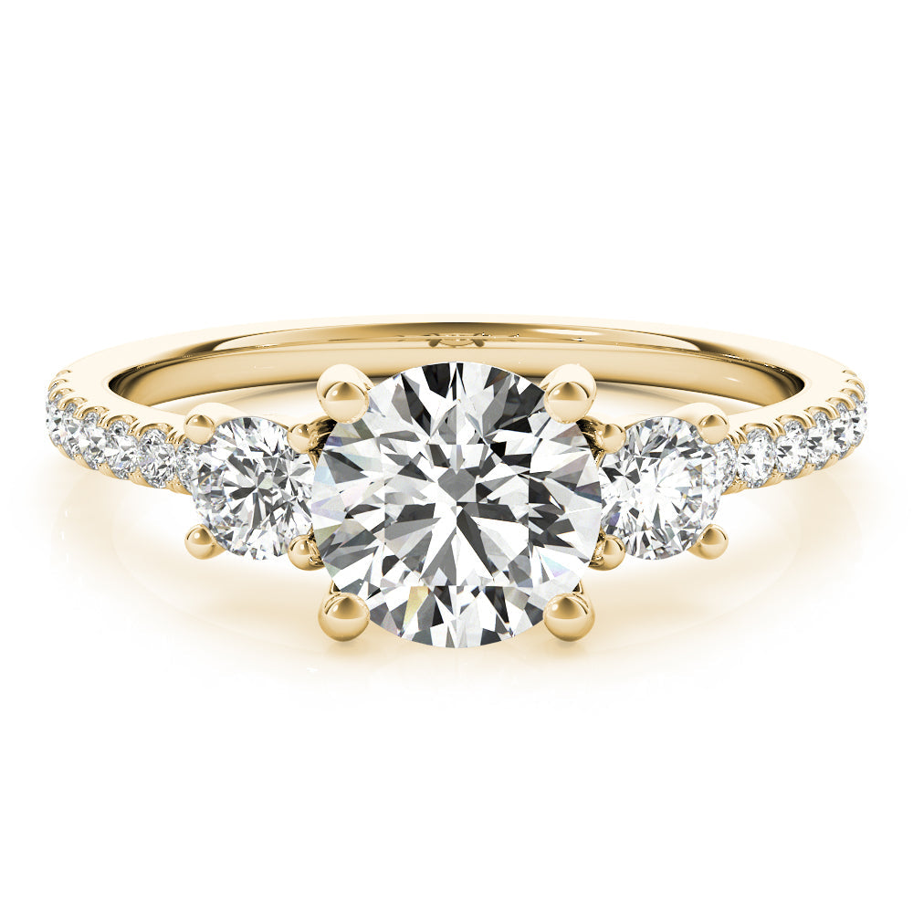 Round Three-Stone Pavé Side Diamond Engagement Ring in 10K/14K gold and platinum with certified lab-grown or natural diamonds