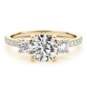 Round Three-Stone Pavé Side Diamond Engagement Ring in 10K/14K gold and platinum with certified lab-grown or natural diamonds