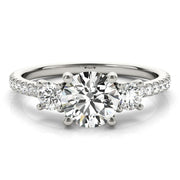 Round Three-Stone Pavé Side Diamond Engagement Ring in 10K/14K gold and platinum with certified lab-grown or natural diamonds
