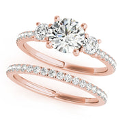 Round Three-Stone Pavé Side Diamond Engagement Ring in 10K/14K gold and platinum with certified lab-grown or natural diamonds