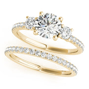 Round Three-Stone Pavé Side Diamond Engagement Ring in 10K/14K gold and platinum with certified lab-grown or natural diamonds