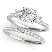 Round Three-Stone Pavé Side Diamond Engagement Ring in 10K/14K gold and platinum with certified lab-grown or natural diamonds