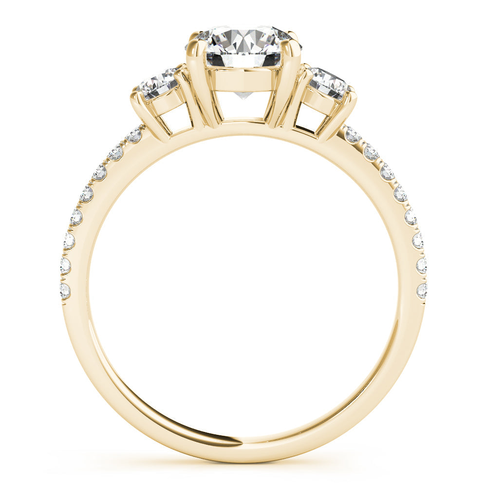 Round Three-Stone Pavé Side Diamond Engagement Ring in 10K/14K gold and platinum with certified lab-grown or natural diamonds