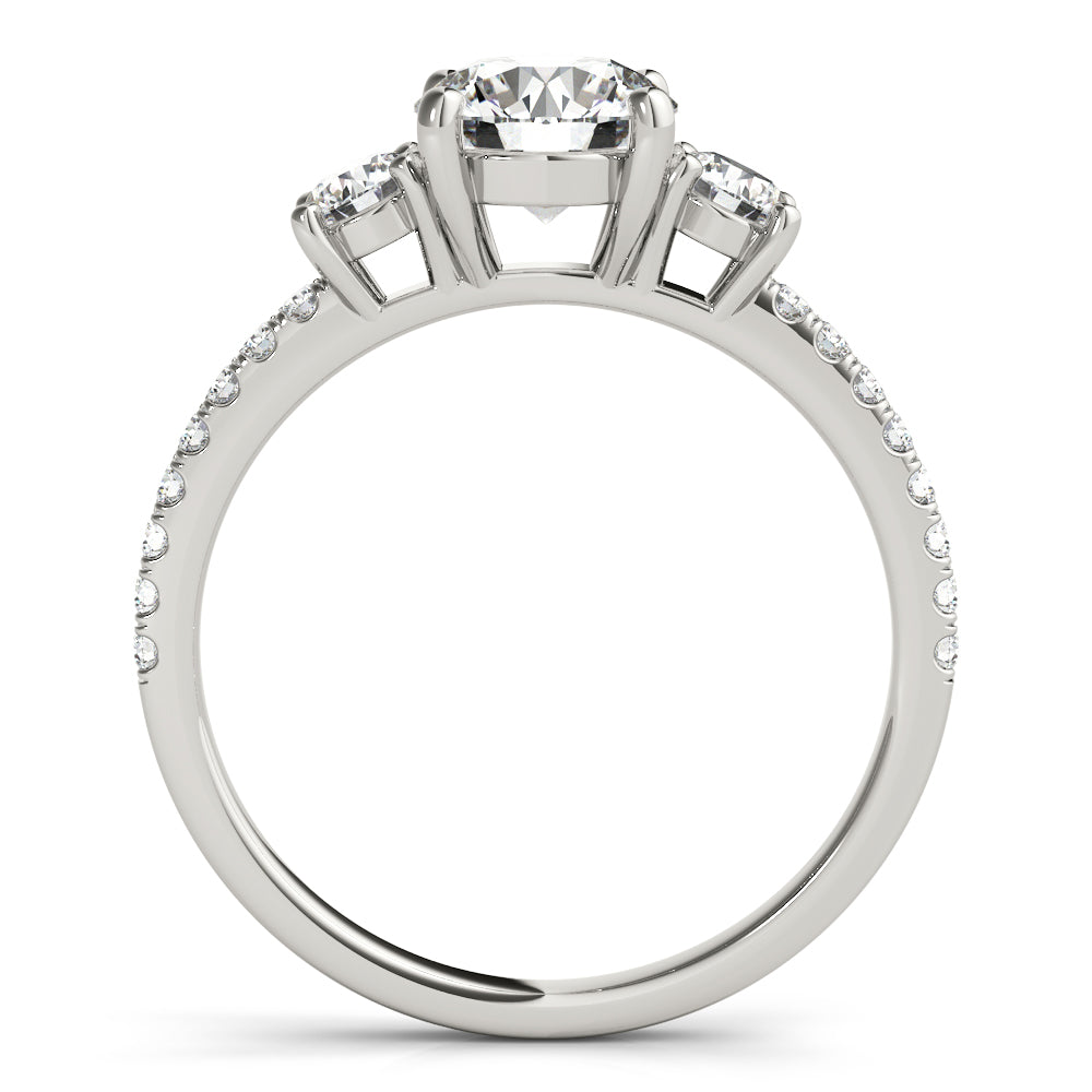 Round Three-Stone Pavé Side Diamond Engagement Ring in 10K/14K gold and platinum with certified lab-grown or natural diamonds