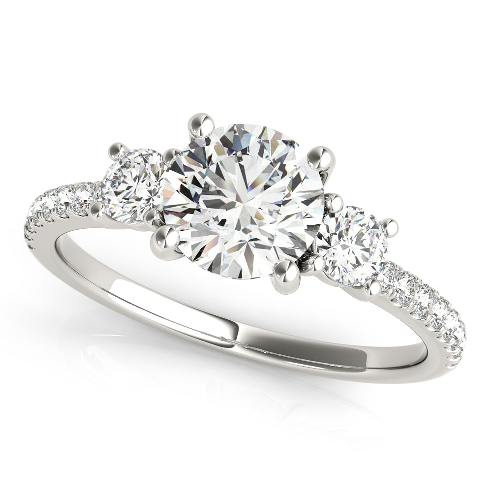 Round Three-Stone Pavé Side Diamond Engagement Ring in 10K/14K gold and platinum with certified lab-grown or natural diamonds