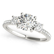 Round Three-Stone Pavé Side Diamond Engagement Ring in 10K/14K gold and platinum with certified lab-grown or natural diamonds