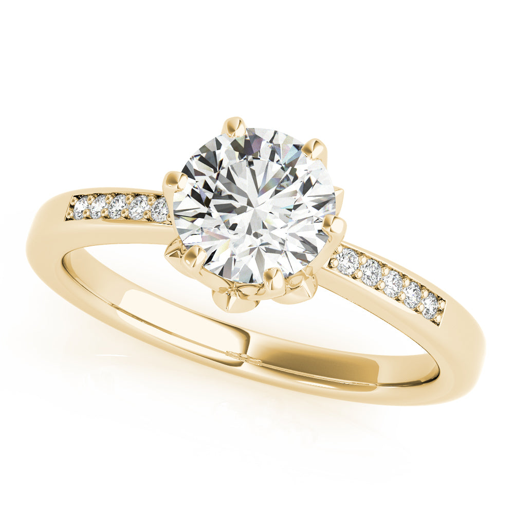 Crowned Sidestone Round Diamond Engagement Ring in 10K/14K gold and platinum with certified lab-grown or natural diamonds