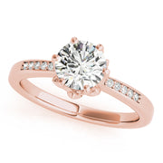 Crowned Sidestone Round Diamond Engagement Ring in 10K/14K gold and platinum with certified lab-grown or natural diamonds