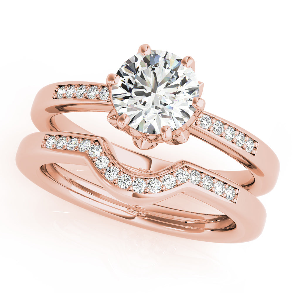 Crowned Sidestone Round Diamond Engagement Ring in 10K/14K gold and platinum with certified lab-grown or natural diamonds